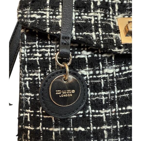 Dune London Purse Top Handle Crossbody Black White Tweed Plaid Gold Bag Charm - Picture 11 of 16